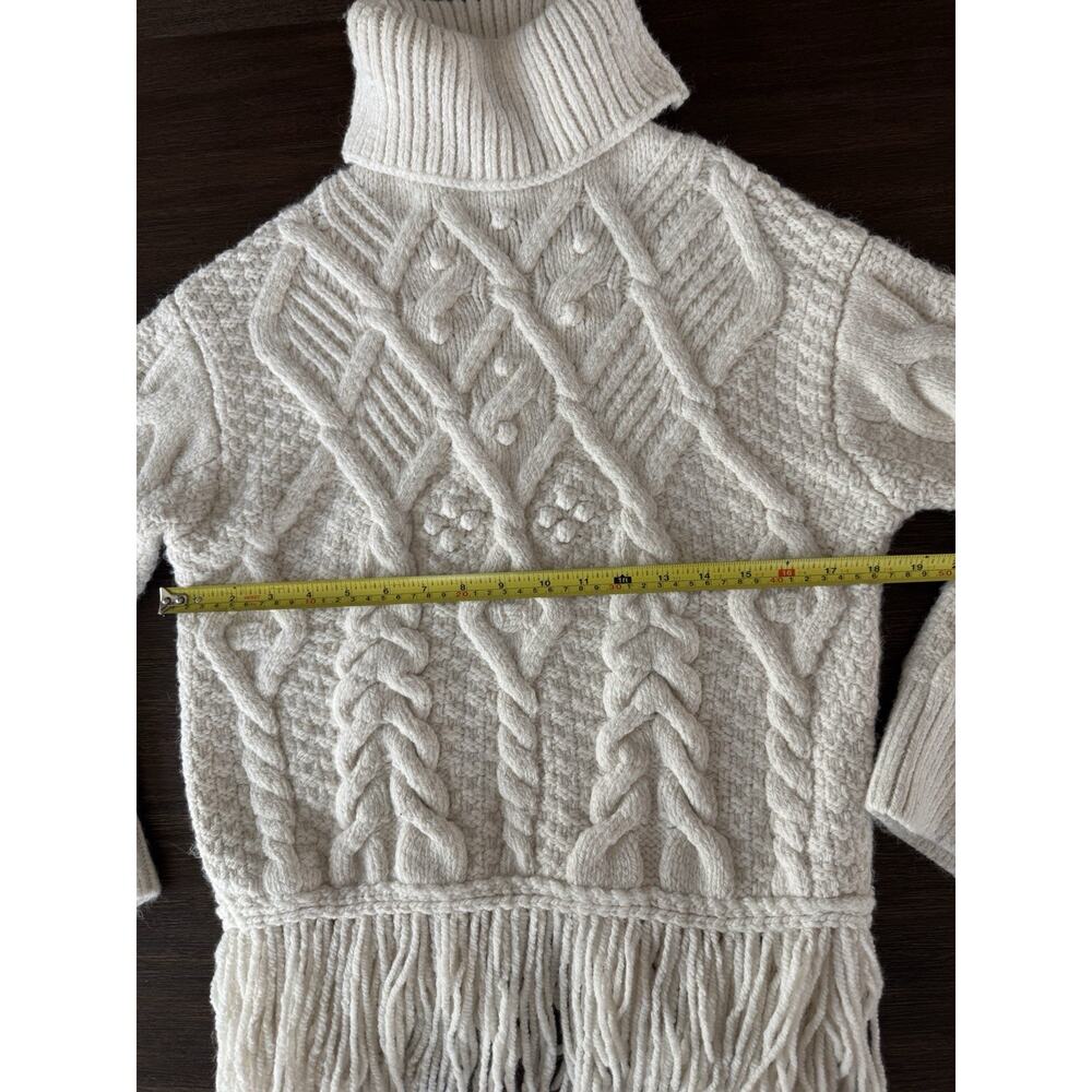 Zara Fisherman Sweater Cream Chunky Knit Fringed Hem Small - Picture 9 of 10